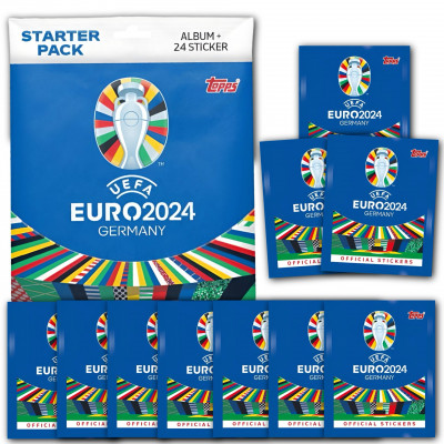 Стартовый набор Альбом и 24 наклейки + 10 пакетиков Topps Евро 2024 Sticker Collection