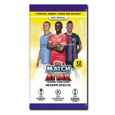 Пакетик 2022-23 Topps Match Attax Лига Чемпионов УЕФА (12 карточек в каждом пакетике)